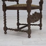 1930s, Danish highback armchair, furniture mesh, velour, carved oak wood.