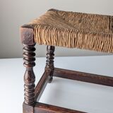 Traditional Spanish rush bench with turned legs, 1940s