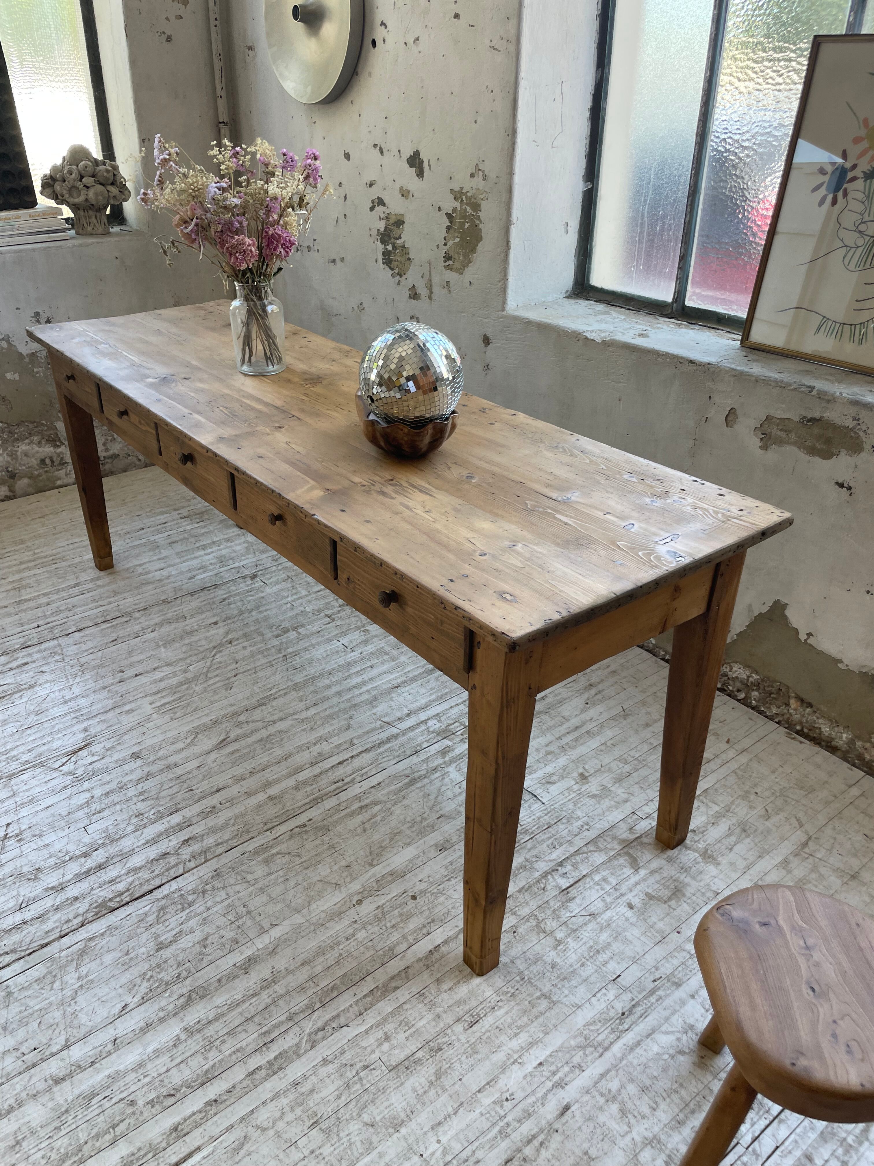 Farmhouse table pine multi-drawers
