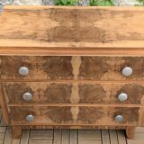 Art Deco chest of drawers in raw walnut burl