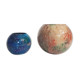 Set of two hand lacquered glass ball vases signed "Laque Line" and "Jean-Noel Bouillet"