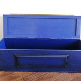 Coffre malle - banc en bois massif bleu Majorelle & laiton doré