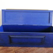 Trunk chest - bench in Majorelle blue solid wood & golden brass