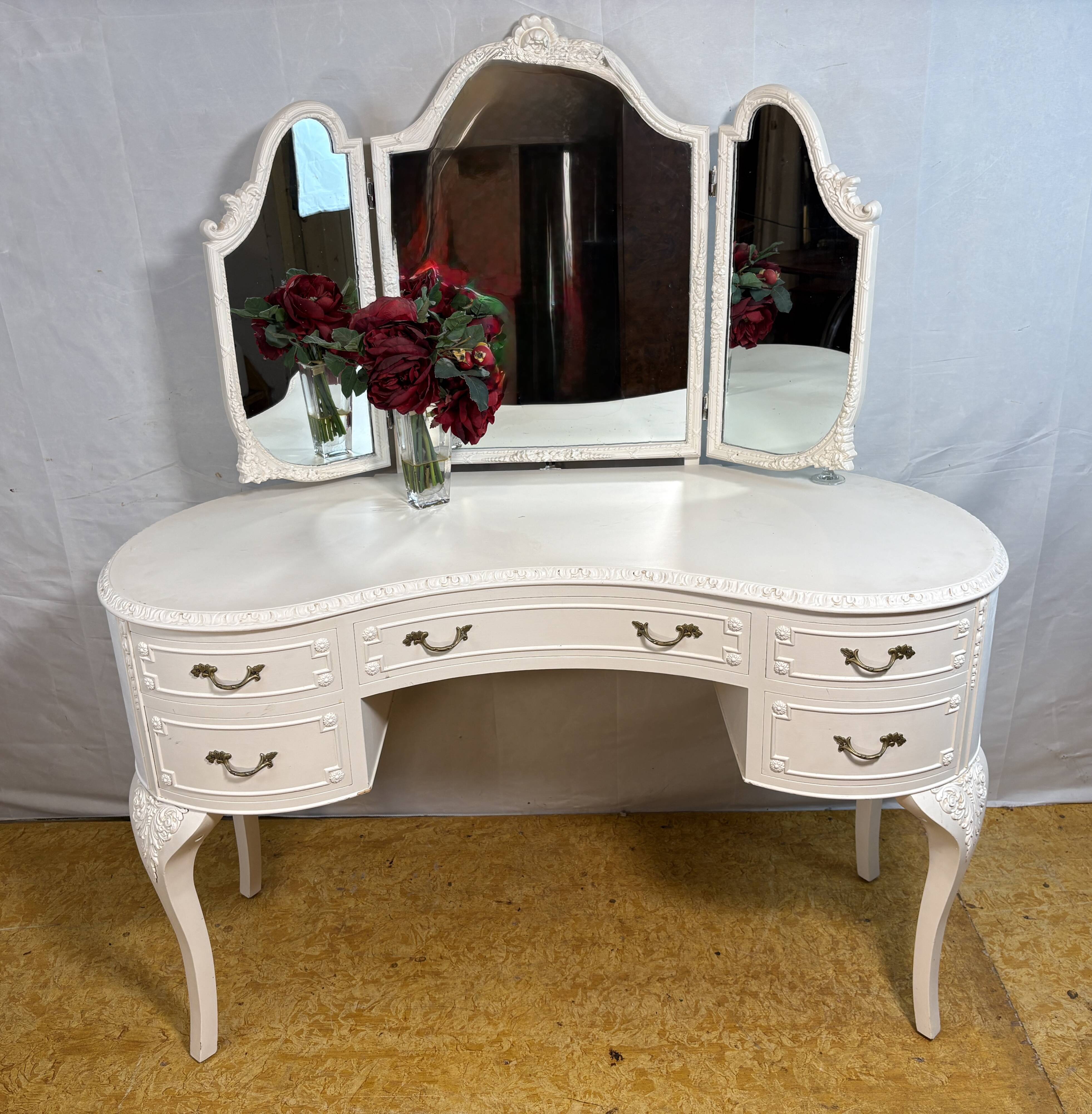 Vintage French Louis XV Style Olympus Dressing Table – Triple Mirror Vanity