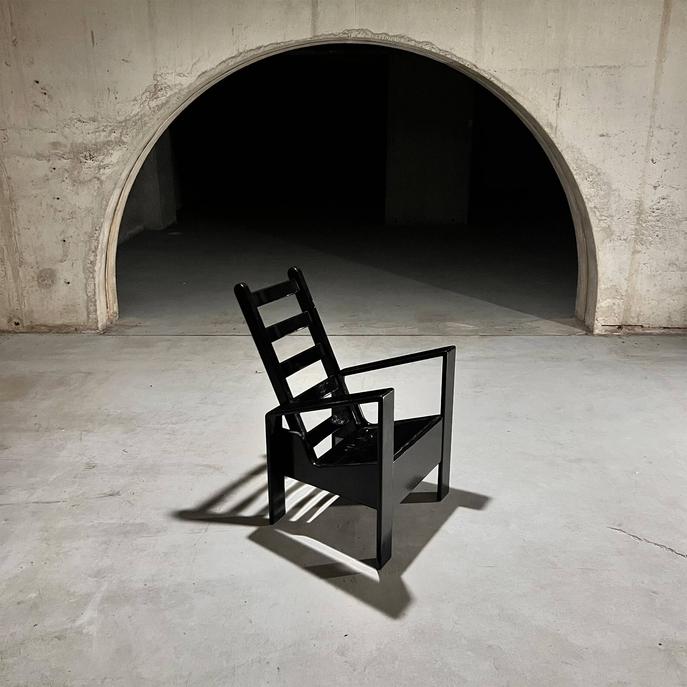 Black Lacquered Oak Modernist Armchair, 1960