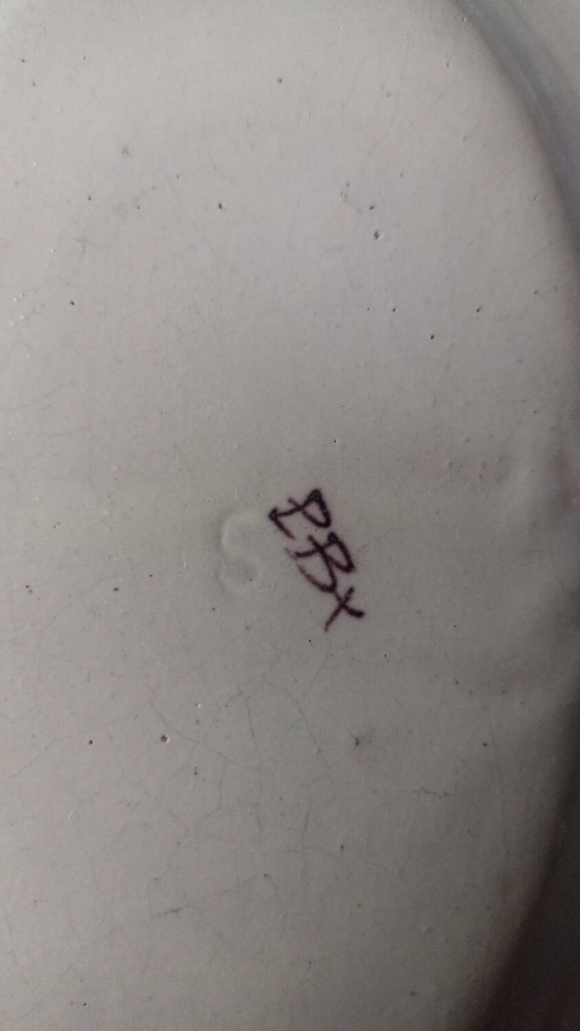 Antique Malicorne earthenware dish by Béatrix Pouplard late 19th century