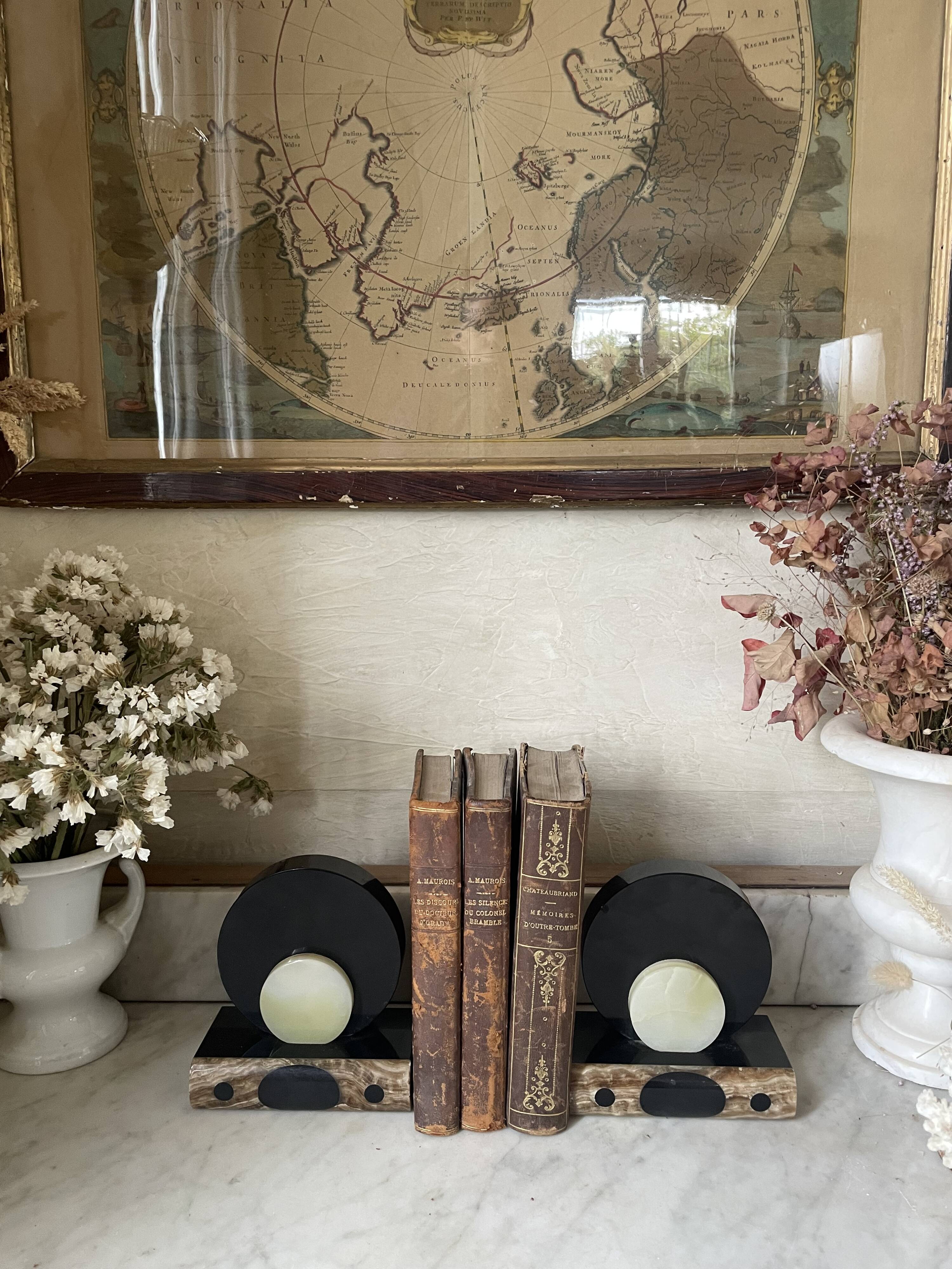 pair of marble and onyx Art Deco bookends