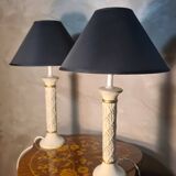 pair of patinated ceramic column bedside lamps, classic 50x30 cm