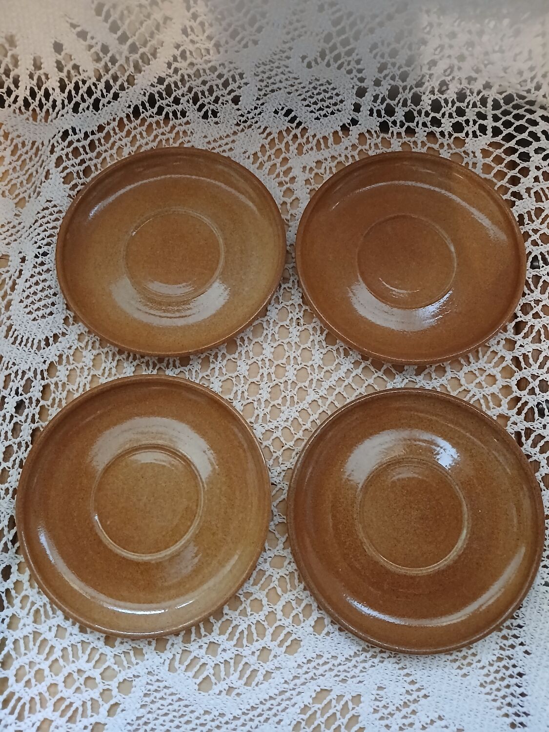 4 antique glazed stoneware cups