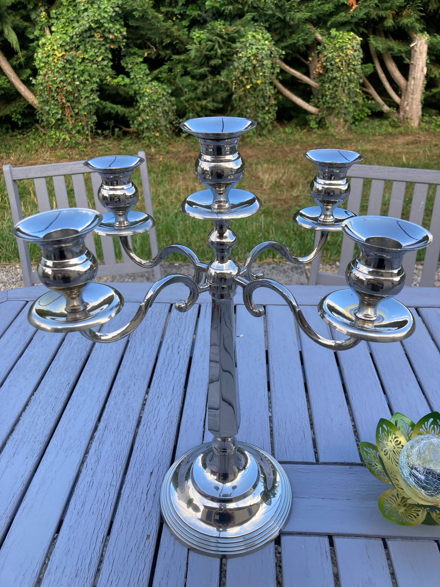 Silver-plated metal chandelier with 5 arms