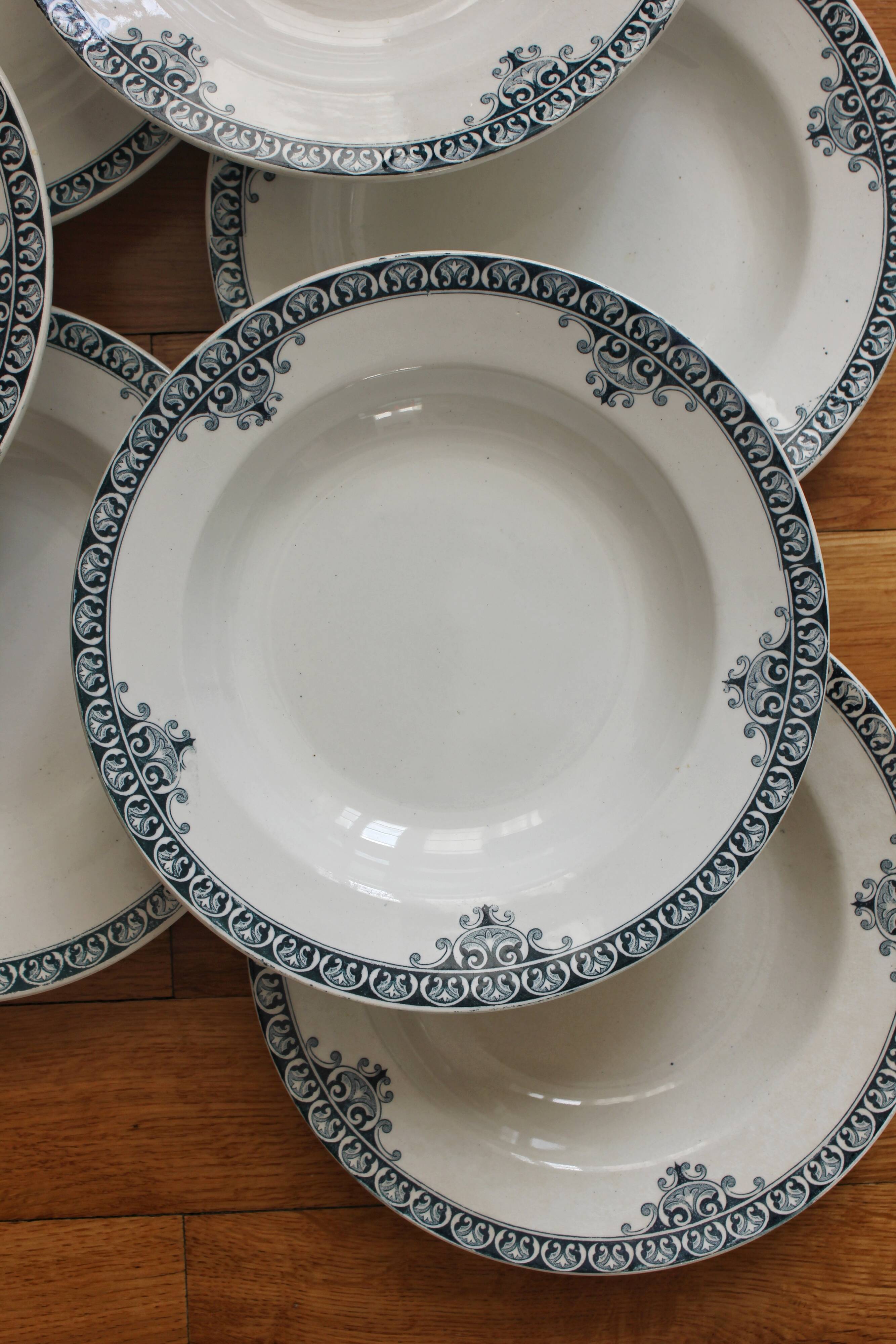 7 ironstone soup plates from Adrianople, Saint Amand and Hamage