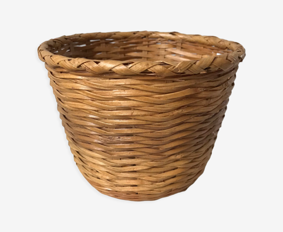 Cache-pot en rotin et bambou années 70