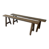 Pair of small antique solid wood benches
