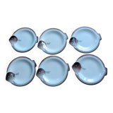 6 Longwy earthenware plates, Copenhagen model, in the shape of a fish