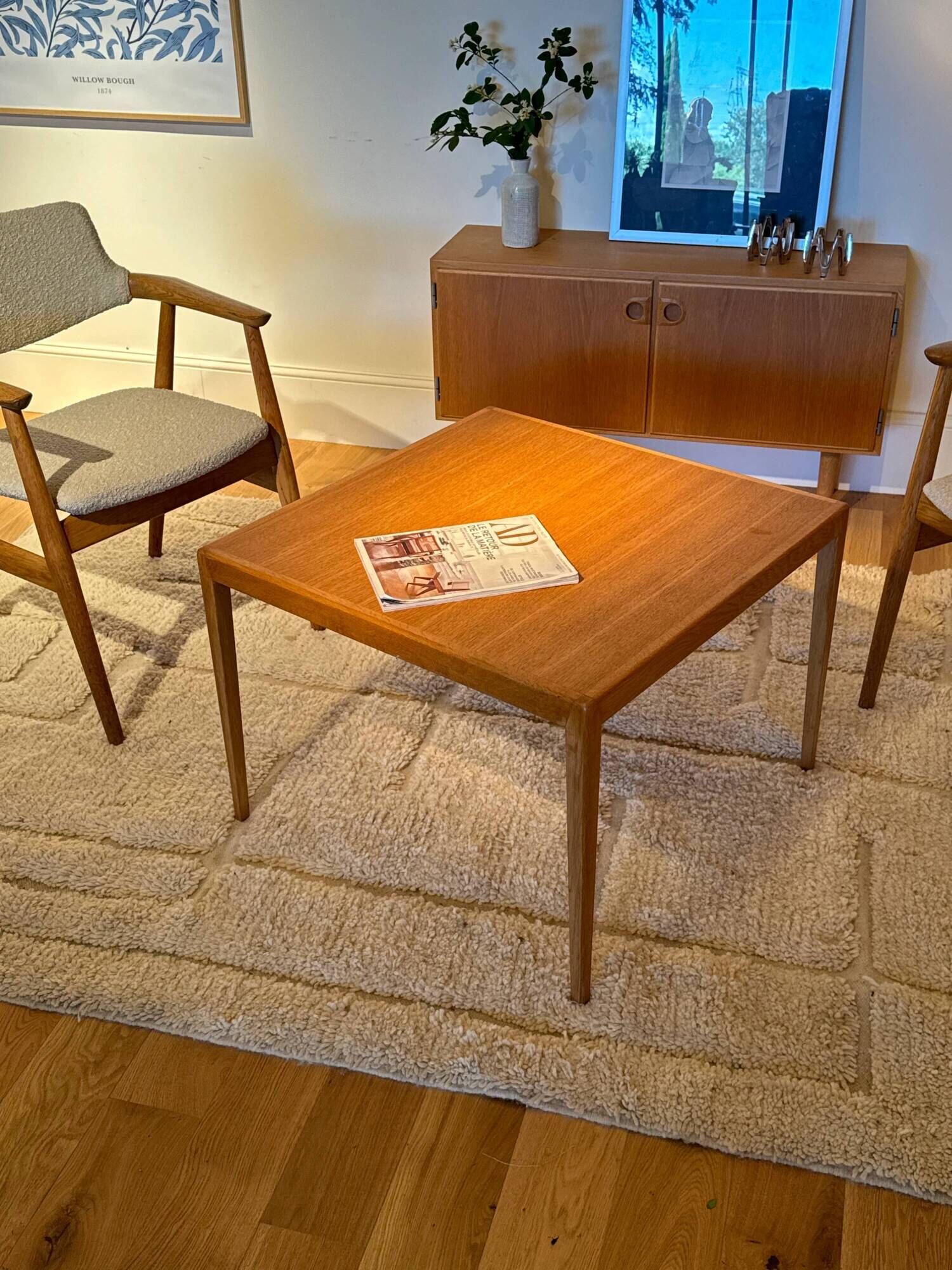 Vintage Scandinavian coffee table in golden oak "Evie"