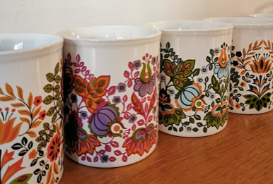 6 cups service, vintage mugs from the 70s, Staffordshire Kiln Craft
