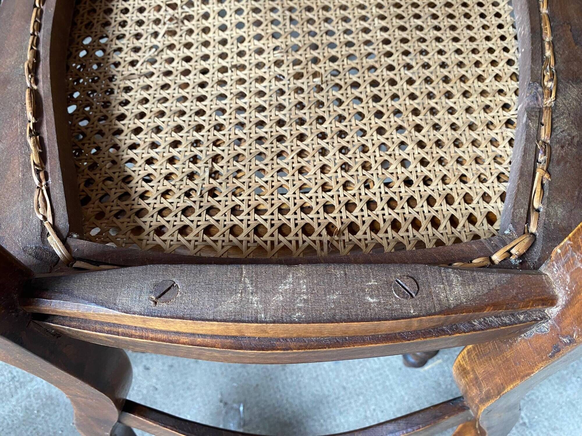 Set of 7 antique chairs canning and wood 1900s