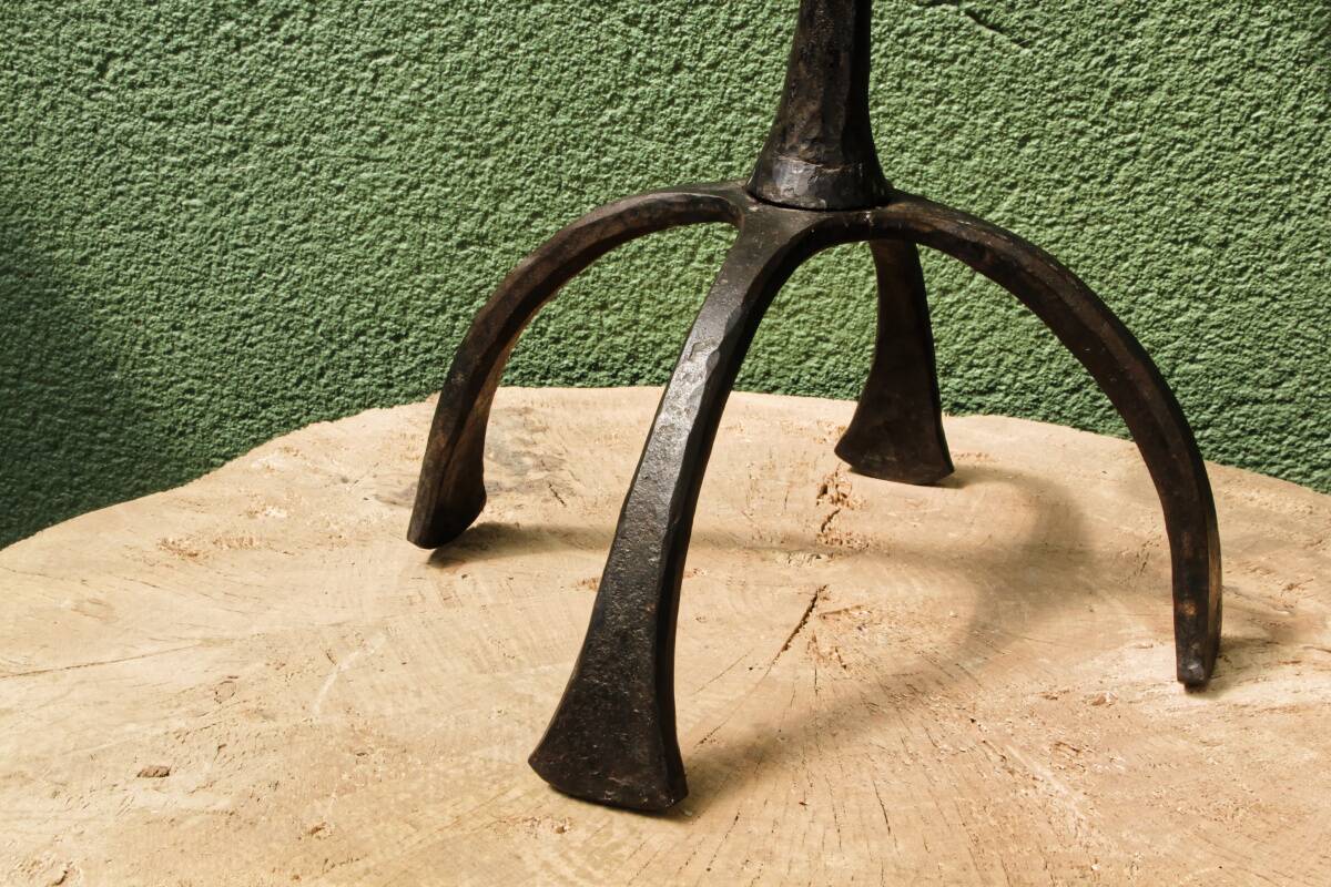 Brutalist wrought iron candle holder, Marolles workshops