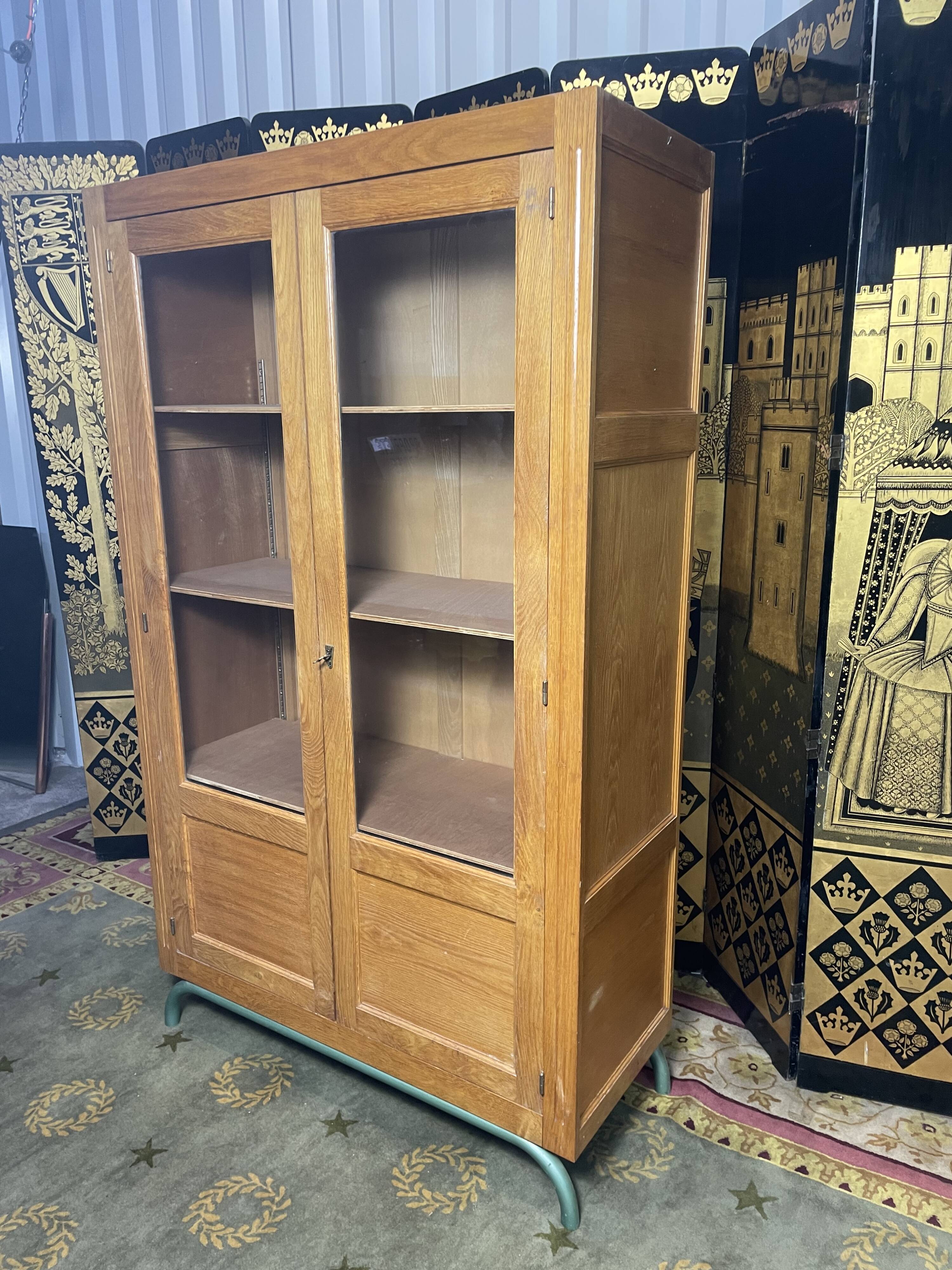 Solid oak school showcase 1960