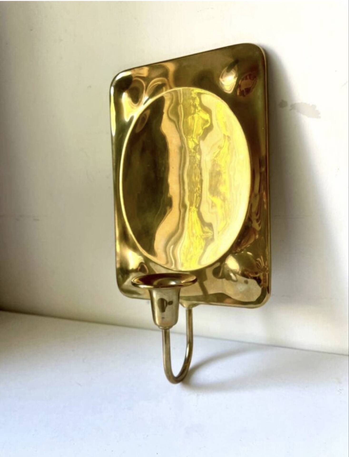 Vintage Scandinavian Brass Wall Candle holder Sconce height 28 cm