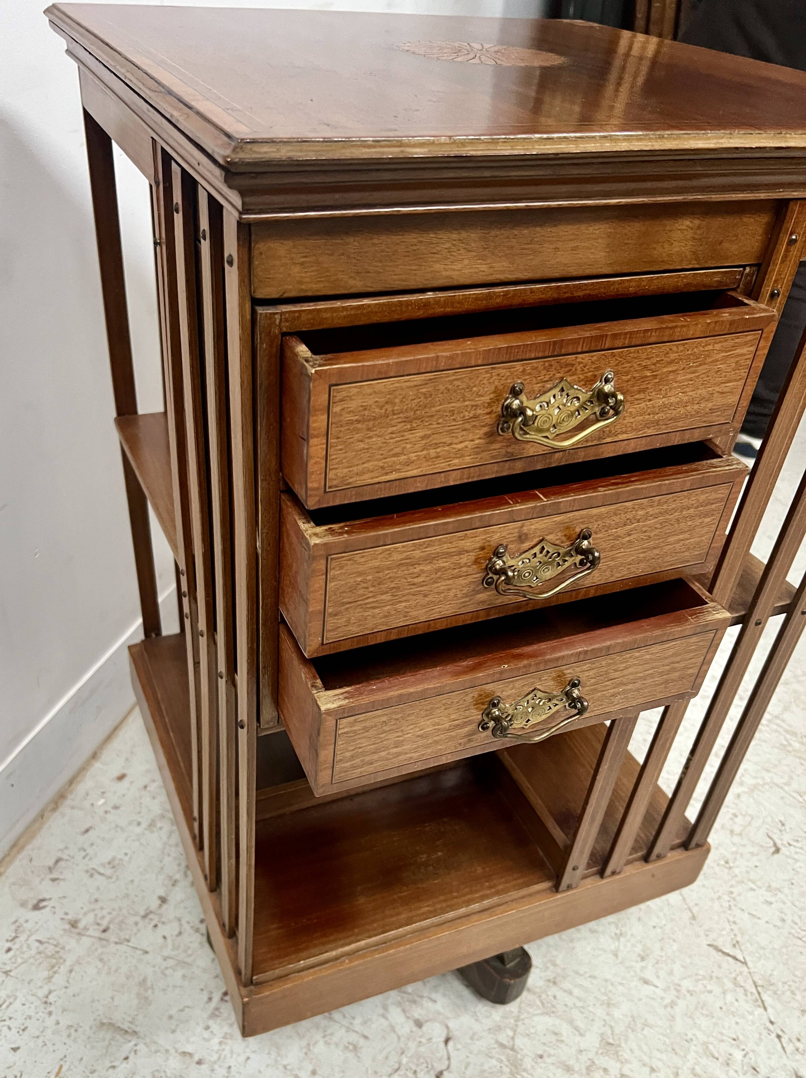 20th Century Mahogany Revolving Bookcase with Marquetry Top