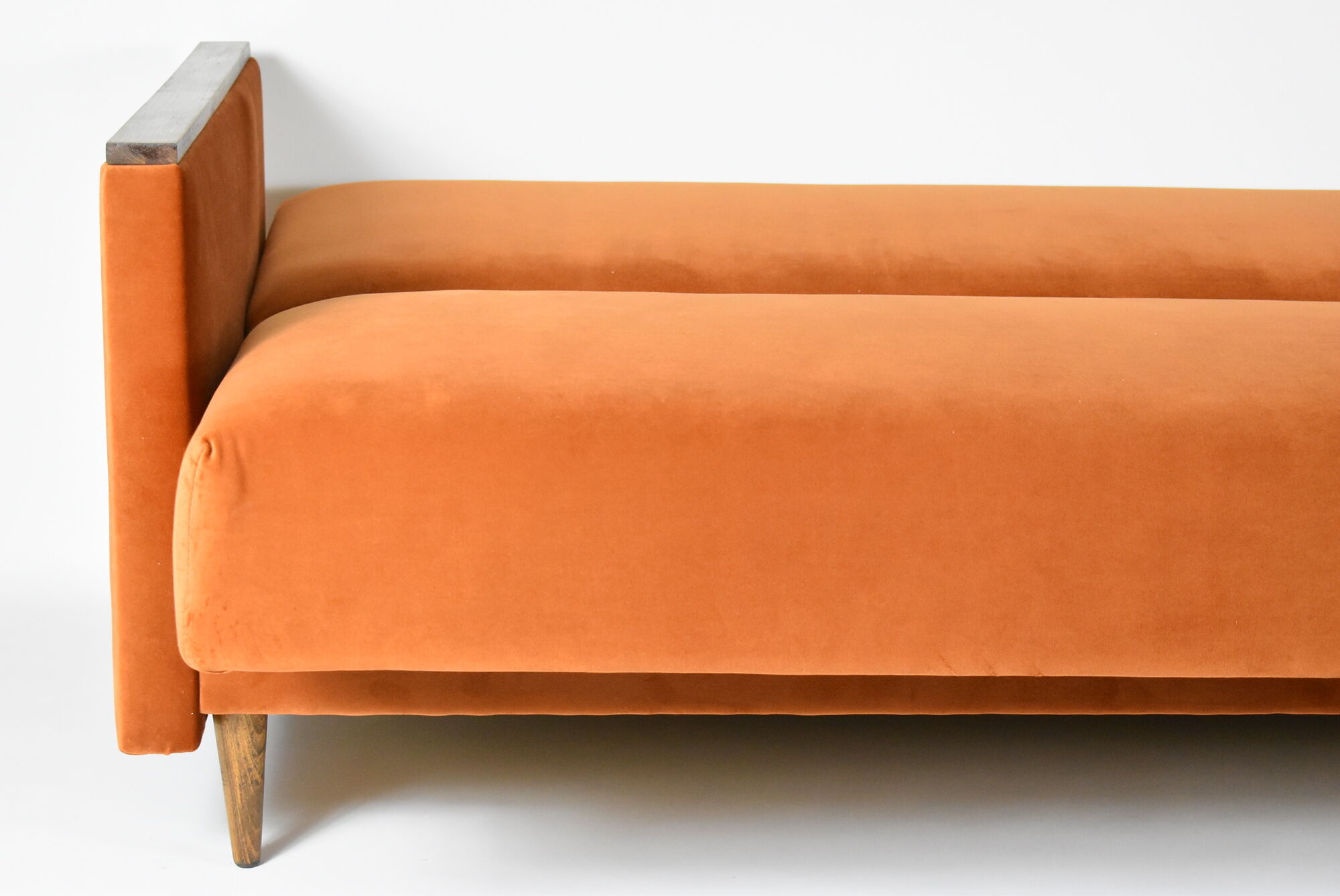 Vintage sofa, convertible couch, fully restored, 1960s, russet orange velvet