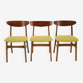 1960s Set of Three Danish Teak Chairs, Restored