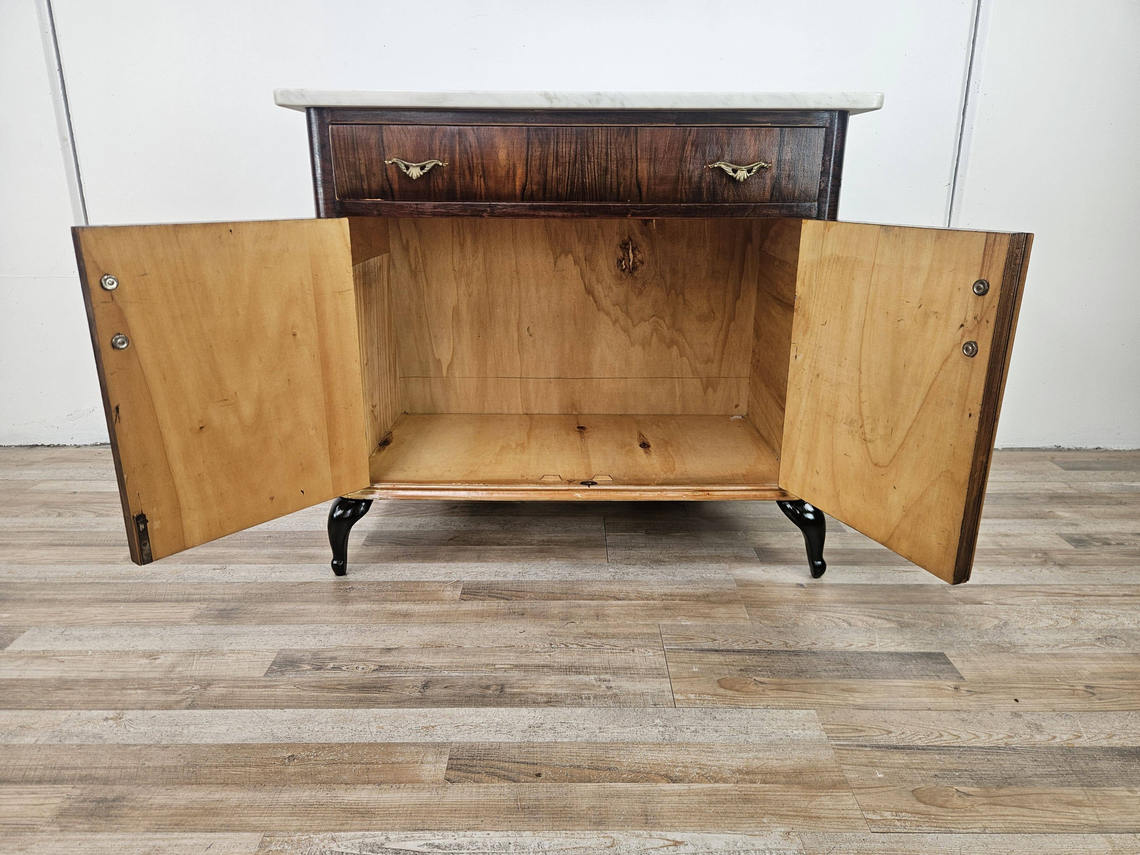 Mahogany burl dressing table with white marble top