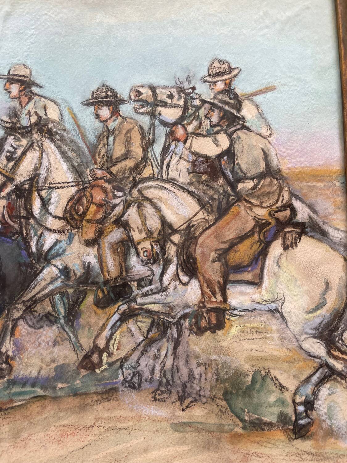 Pastel painting of a horseman scene
