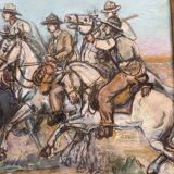 Pastel painting of a horseman scene