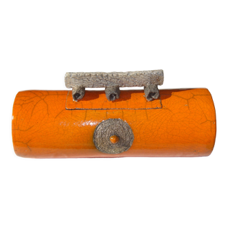 Decorative box - raku ceramic - orange