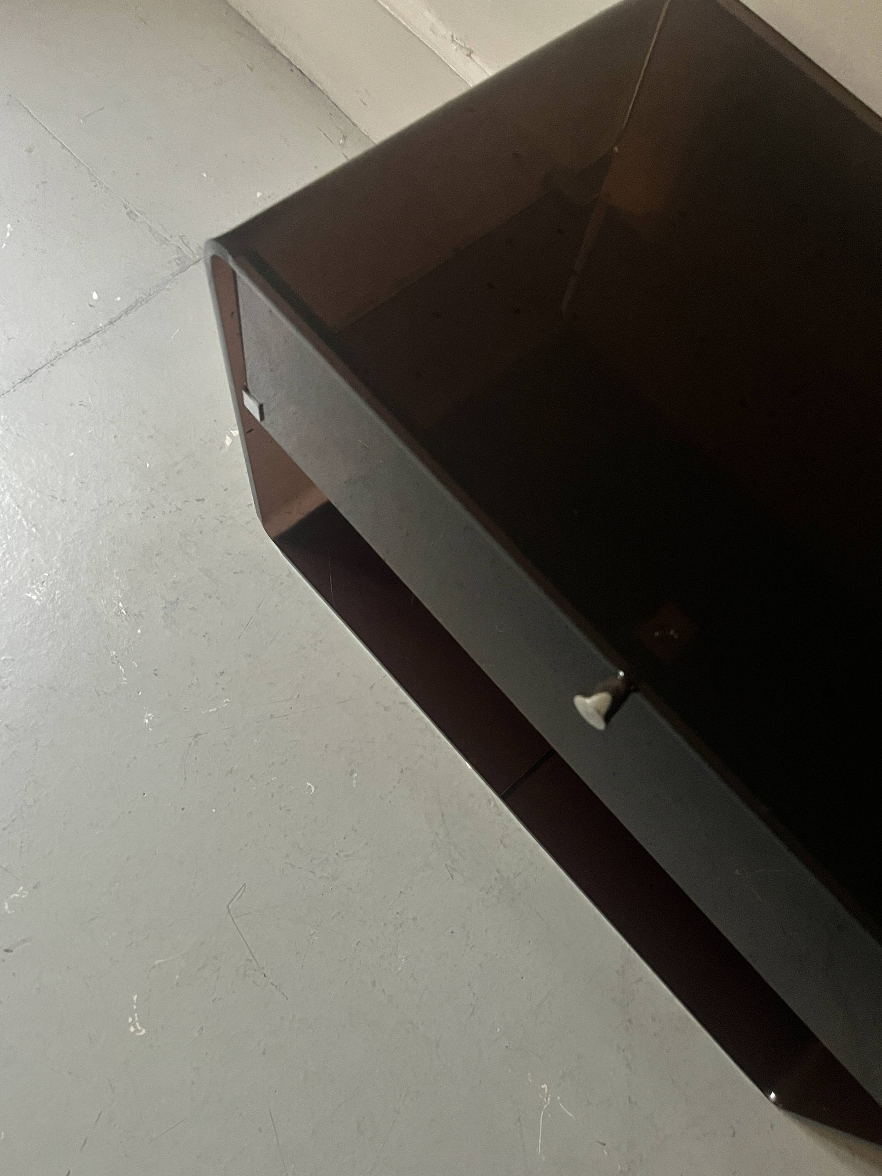 smoked plexiglass bedside / side table by M. Dumas for Roche Bobois, design 1970