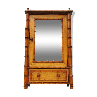 Vintage bamboo doll cabinet varnished wood