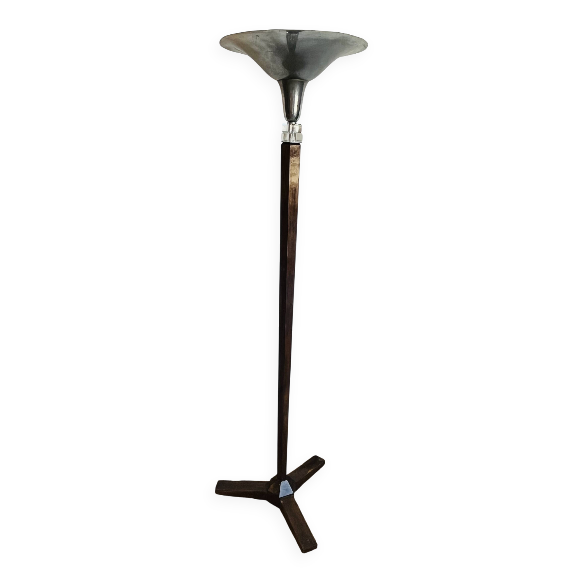 Art Deco floor lamp in wood and chromed metal – 1930s