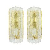 Pair of Scandinavian Glass & Brass Wall Lights/Sconces by Carl Fagerlund for Orrefors & Lyfa, 1960s