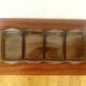 Vintage teak plateau attributed to Digsmed with four ramekins in glass.