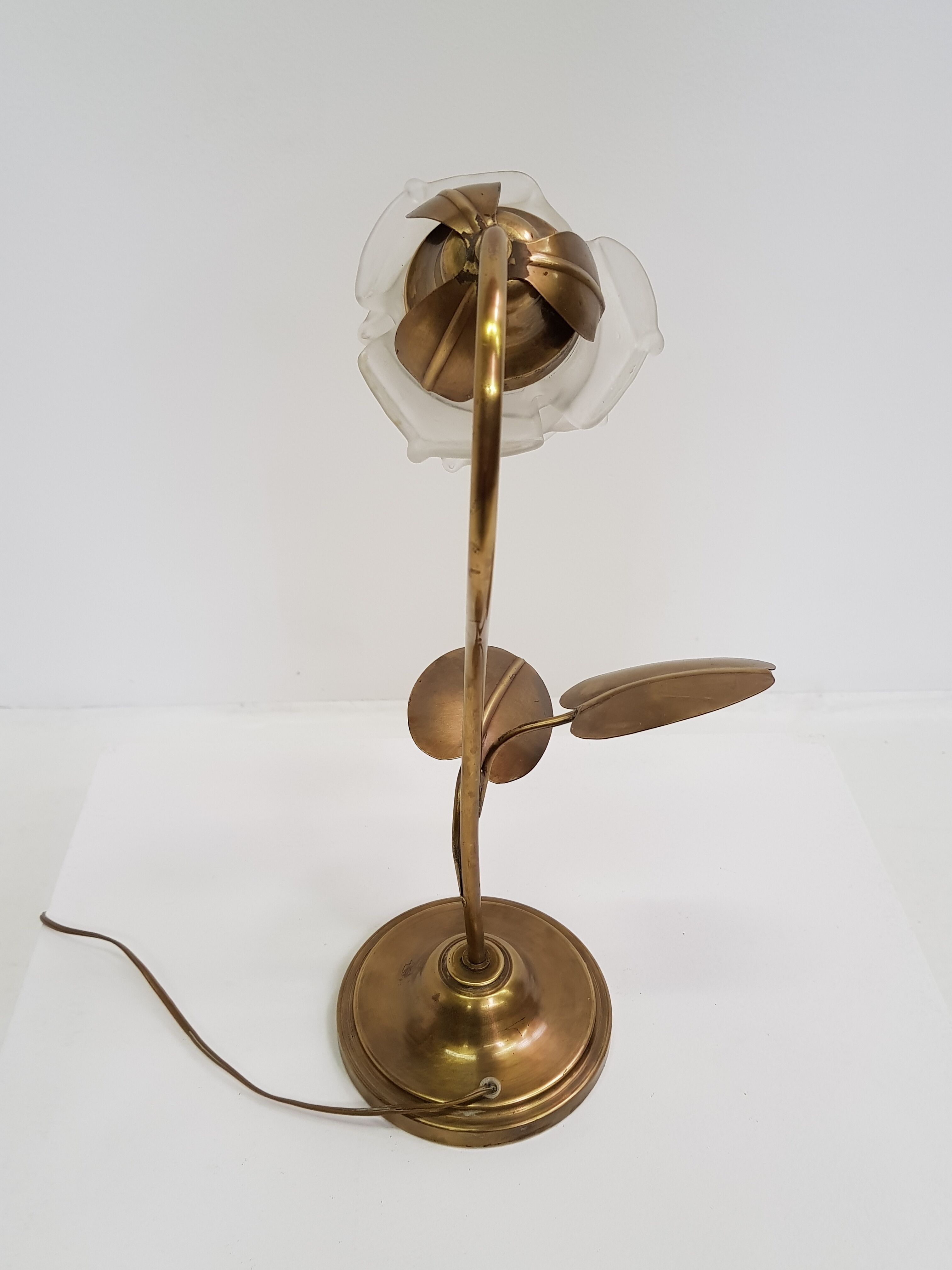 Vintage brass and glass flower lamp