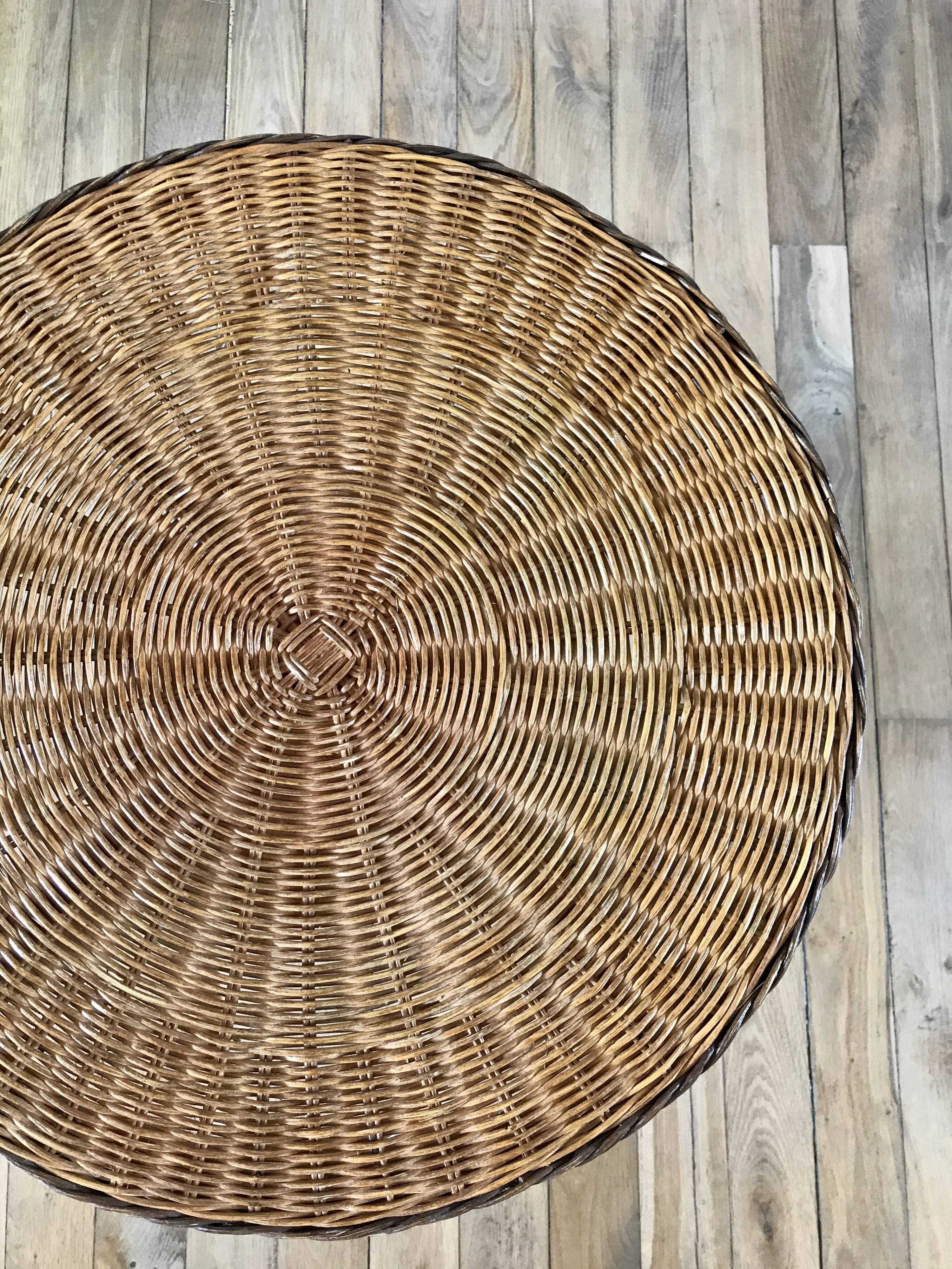 Round rattan coffee table double floor 60s
