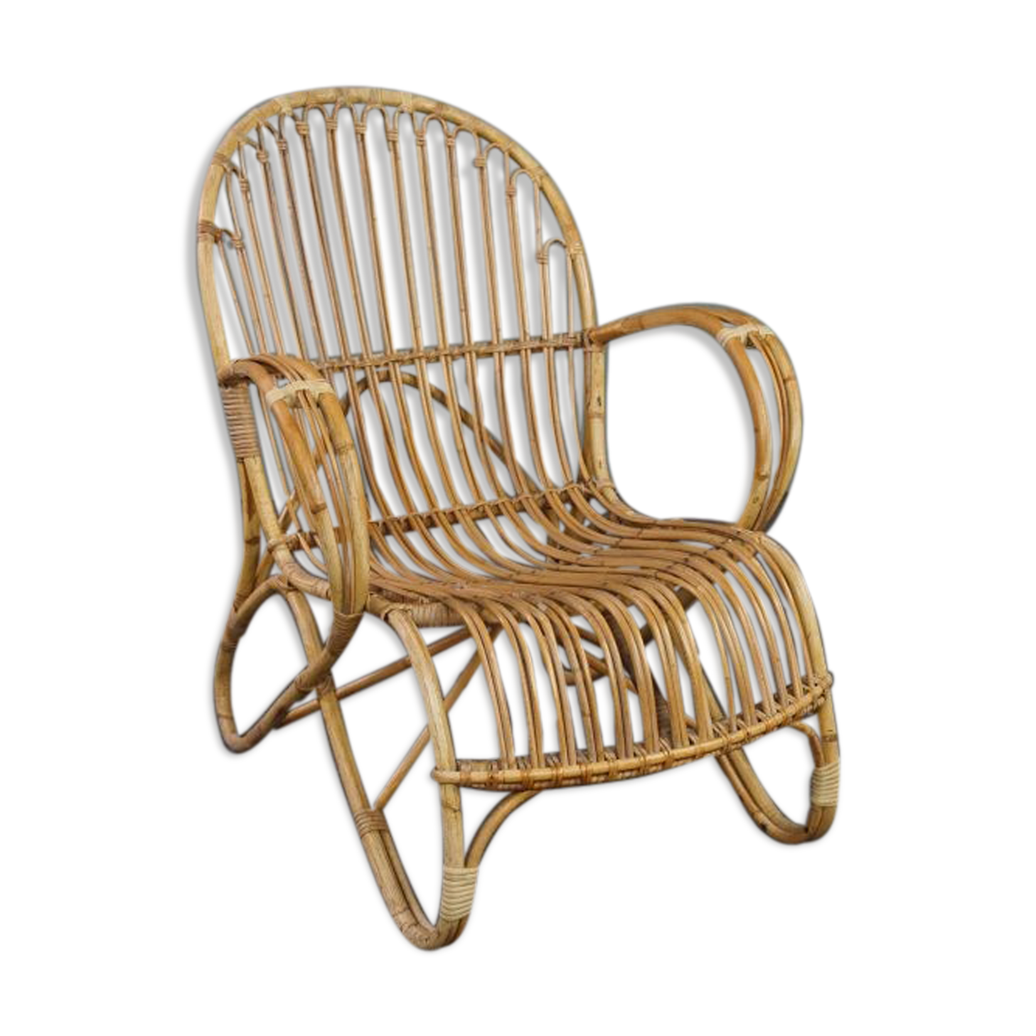 Belse 8 armchair in patinated rattan, Dutch Design, 1950