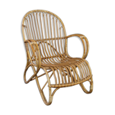 Fauteuil Belse 8 en rotin patiné, Design Hollandais, 1950