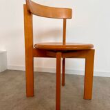 Set of 3 solid beech wood chairs, vintage 70s design