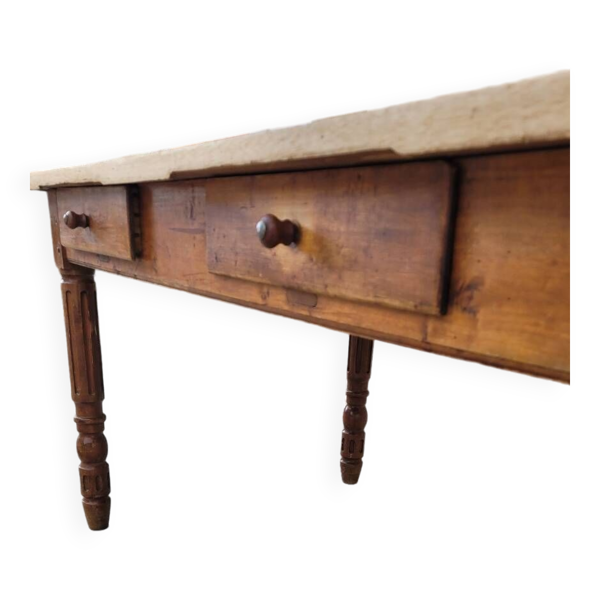 Table de ferme rustique ancienne 2 tiroirs 1900s - 1m62