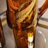 service 3 glasses and decanter color dark amber and gold 1970