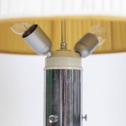 White glass lamp decorated with a brown and yellow spiral, 1970s