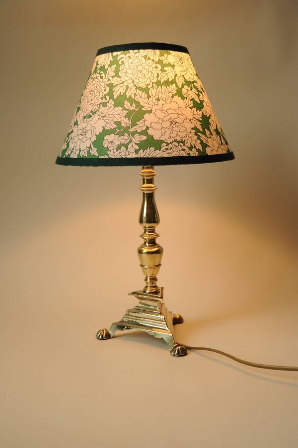 Lampe à Pied en Laiton - Abat-Jour Fleurs Liberty Vert