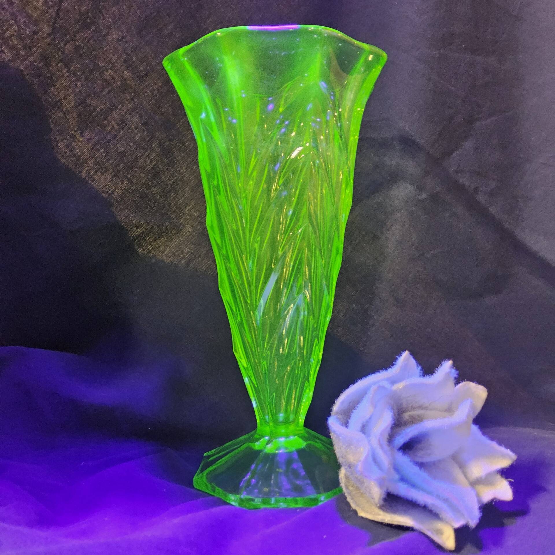 Antique Art Deco Bohemian uranium vase / geometric glass