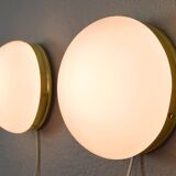 Mid Century Spanish Modern Brass and Opaline Glass Sconces Metalarte 70s