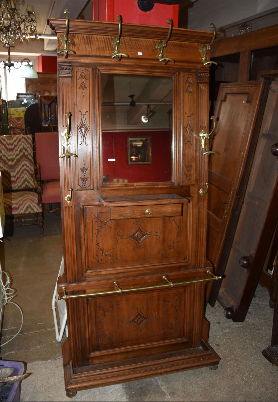 Walnut wardrobe and brass hooks 1900