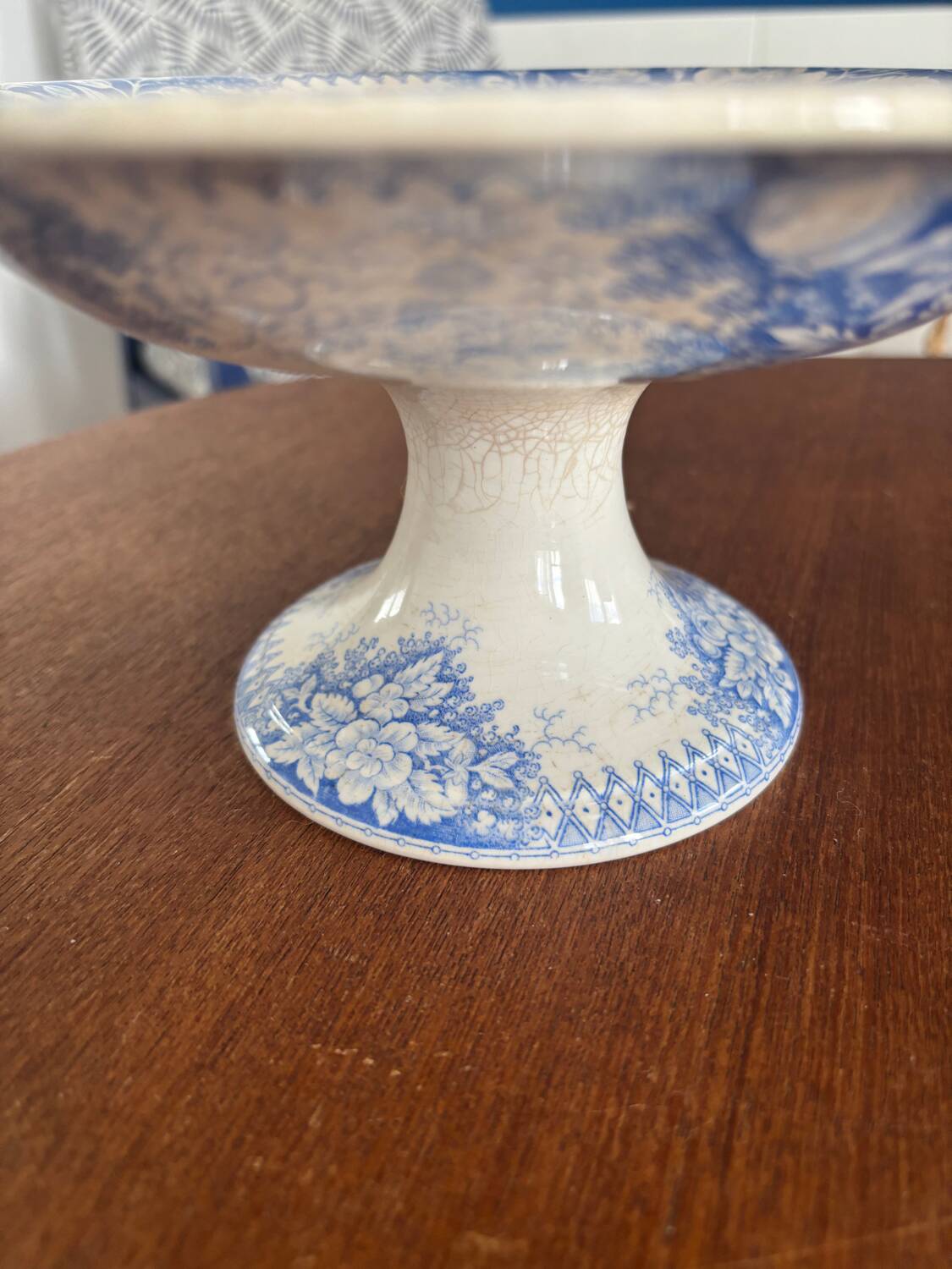 Sarreguemines Iron Earth Compote Dish - Vintage Blue Jardinière Model -