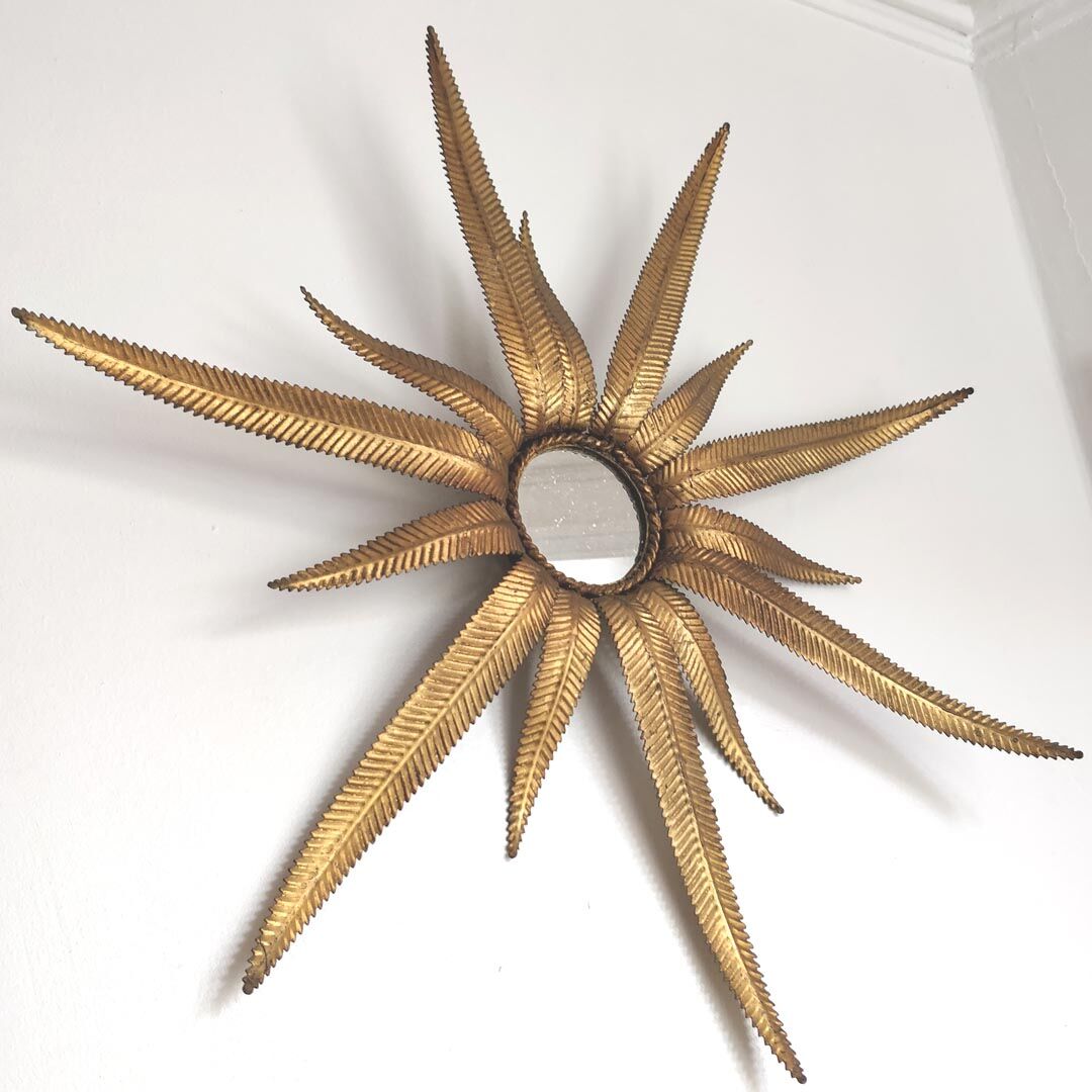 Mirror sun leaves gold metal 58cm